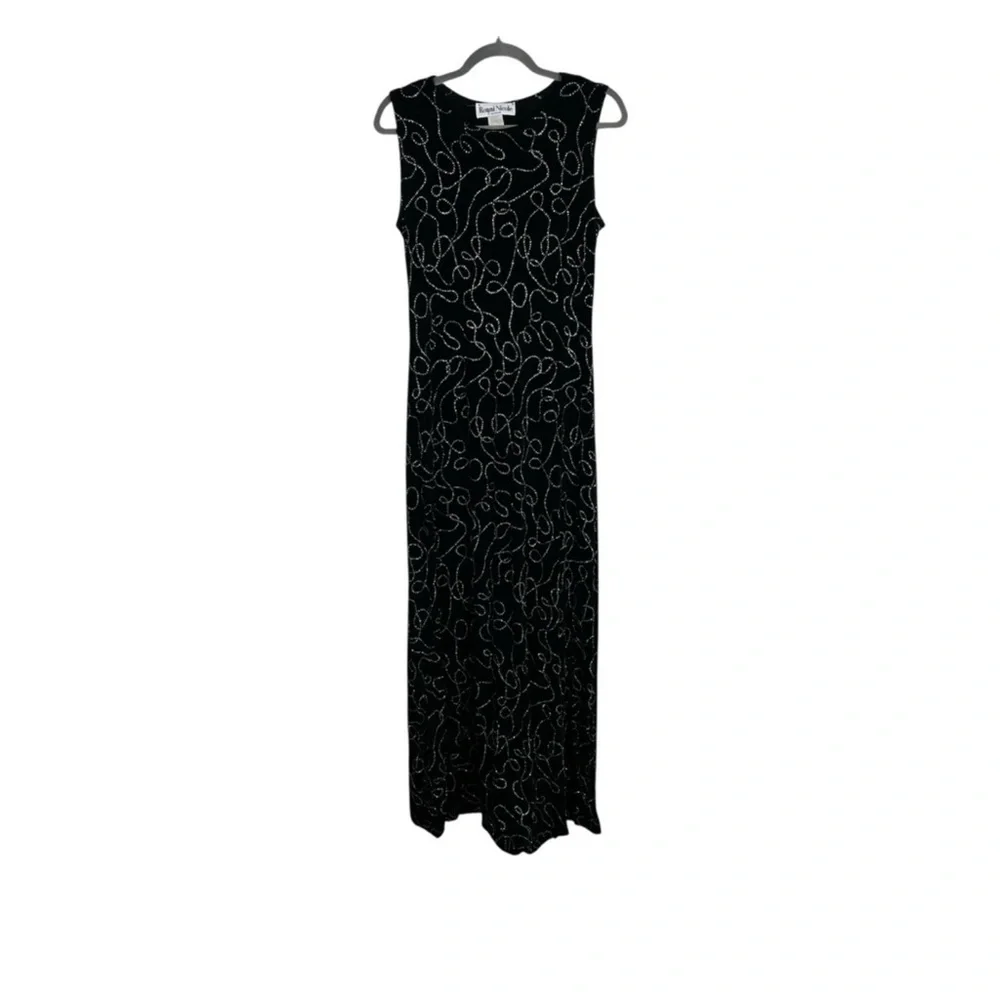 Vintage Ronni Nicole By Ouida Black Silver Sparkly Sleeveless Maxi Dress Size 8 - Picture 1 of 10